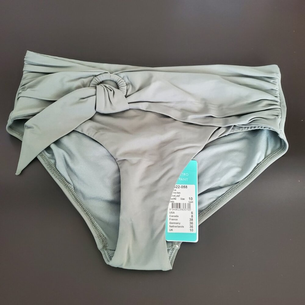 Seafolly Wide Slide Retro Olive Leaf Bikini Bottom Women's US Size 6/ UK 10